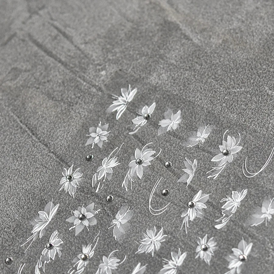 5D Crystal Diamond White Flower Nail Stickers | Japanese Vintage Nail Art Stickers QXL