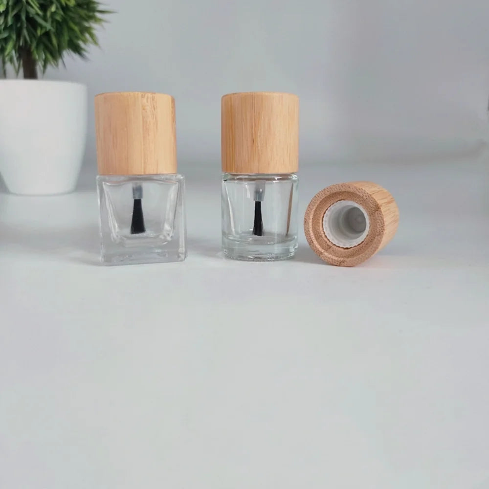 10-Pack Glass Nail Oil Bottles 5ml–10ml | Wood & Bamboo Cap Nail Oil Bottle Set QXL