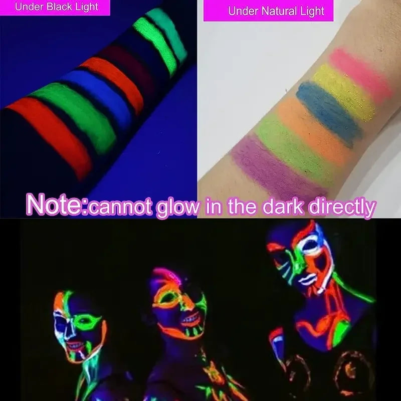 VERONNI 6-Pc UV Neon Glow Face & Body Paint Kit | Black Light UV Face & Body Paint QXL