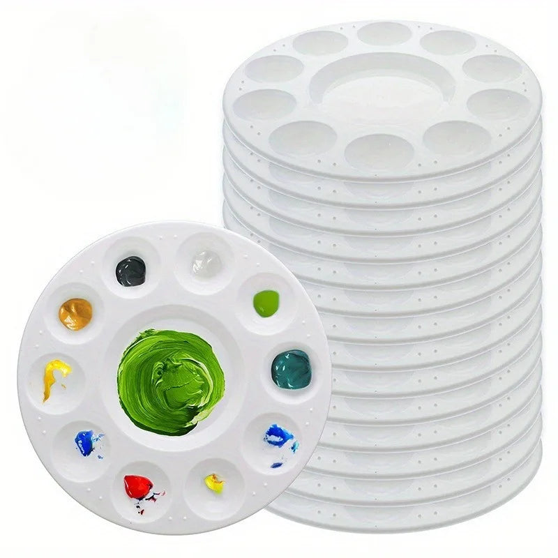 Round White Plastic Paint Palette for Students & Art Classes Art Paint Palette QXL