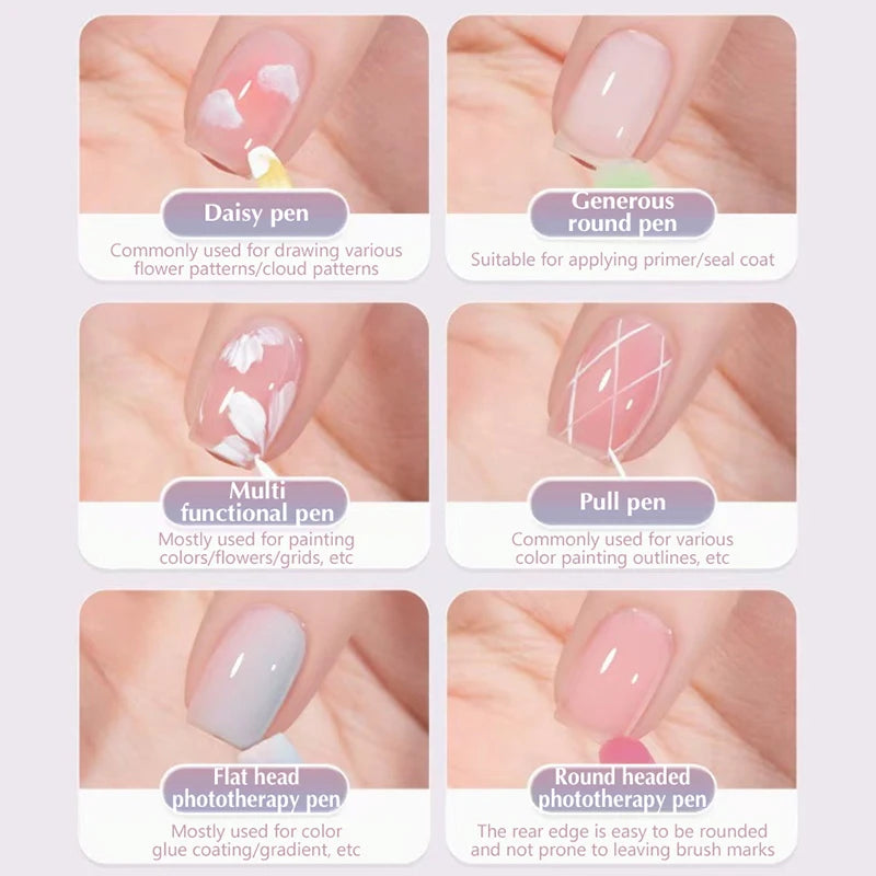 Colorful Handle Nail Art Detail Brush | Line Drawing & DIY Painting Nail Art Brush QXL