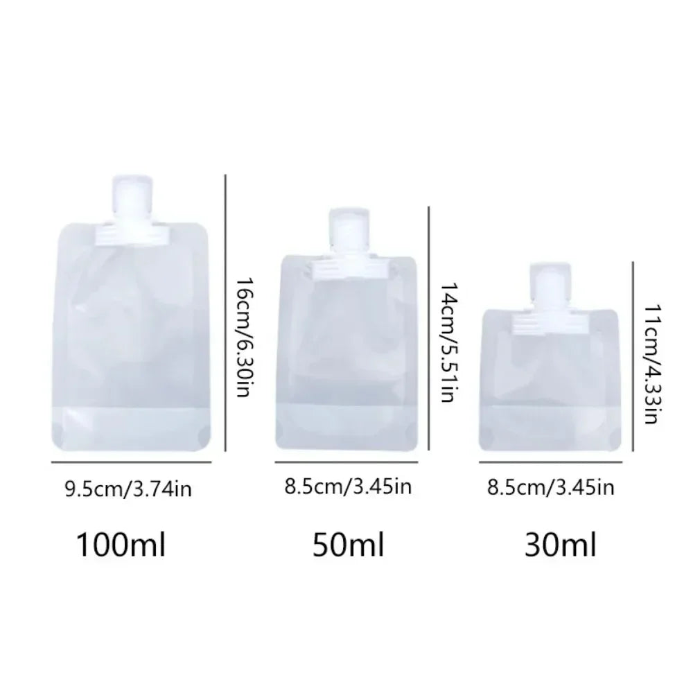 5-Pack Refillable Travel Squeeze Pouches | 30/50/100ml Travel Squeeze Pouches QXL