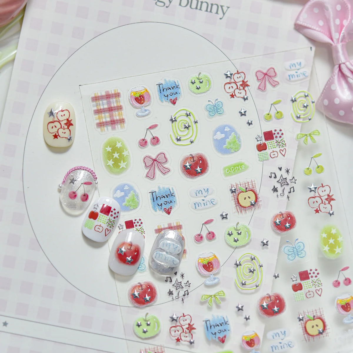 Summer Fruit 5D Nail Stickers – Strawberry Cherry Floral Decals Nail Art Stickers QXL
