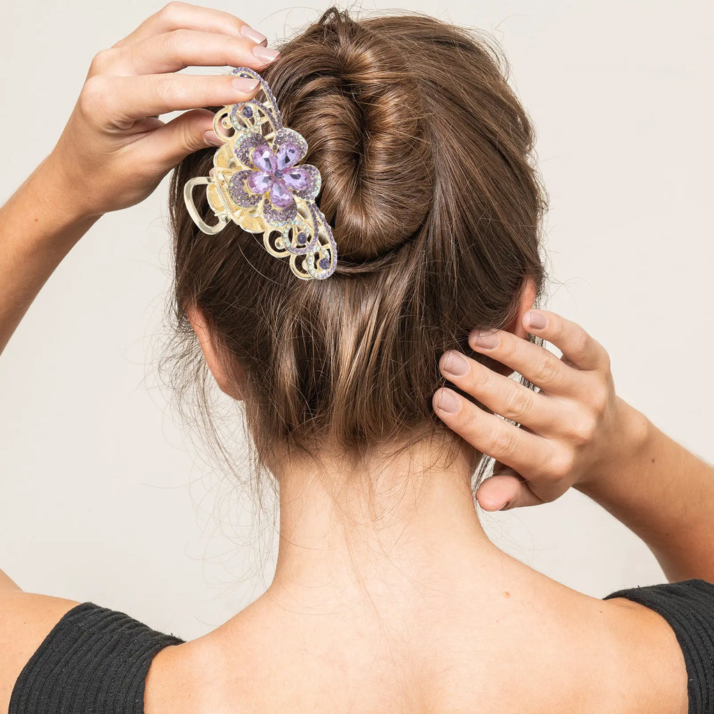Large Rhinestone Flower Claw Clip | Alloy Hair Jaw Clip Rhinestone Hair Clip QXL Default Title