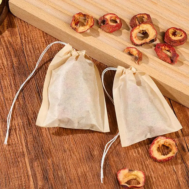 100-Pack Drawstring Tea Filter Bags | Unbleached Eco Wood Pulp Tea Filter Bags QXL