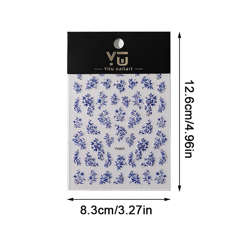 3D Blue White Porcelain Nail Art Stickers | DIY Decals Nail Art Stickers QXL