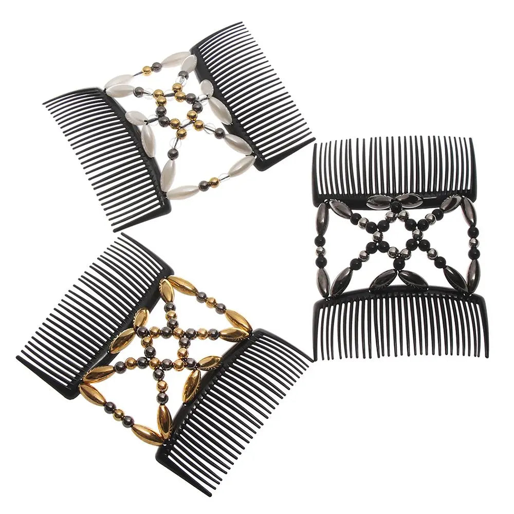Beaded Double Comb Bun Maker | Elastic Magic Hair Clip Hair Bun Clip QXL