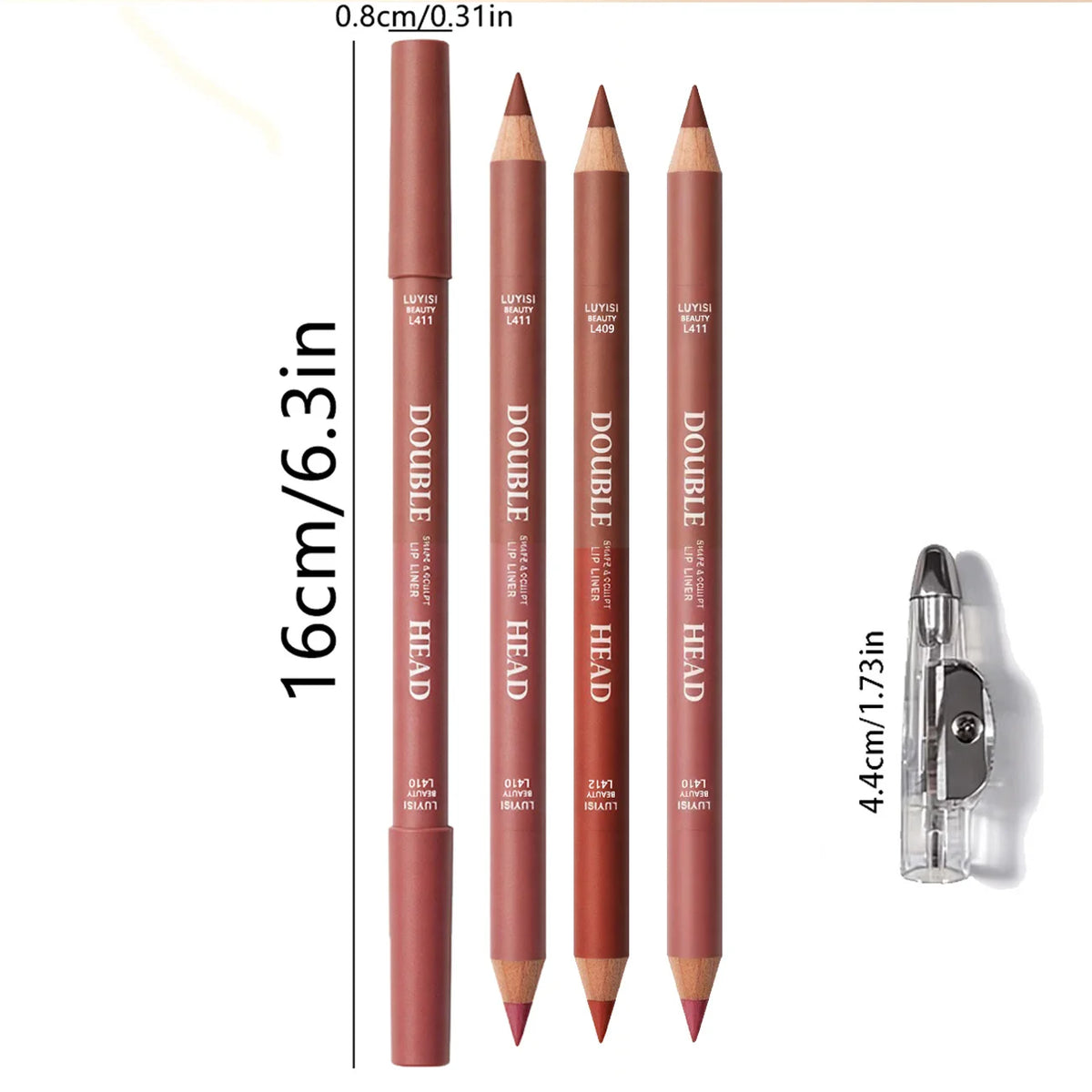 3-Pack Double-Ended Waterproof Matte Lip Liners + Sharpener Lip Liner Set QXL