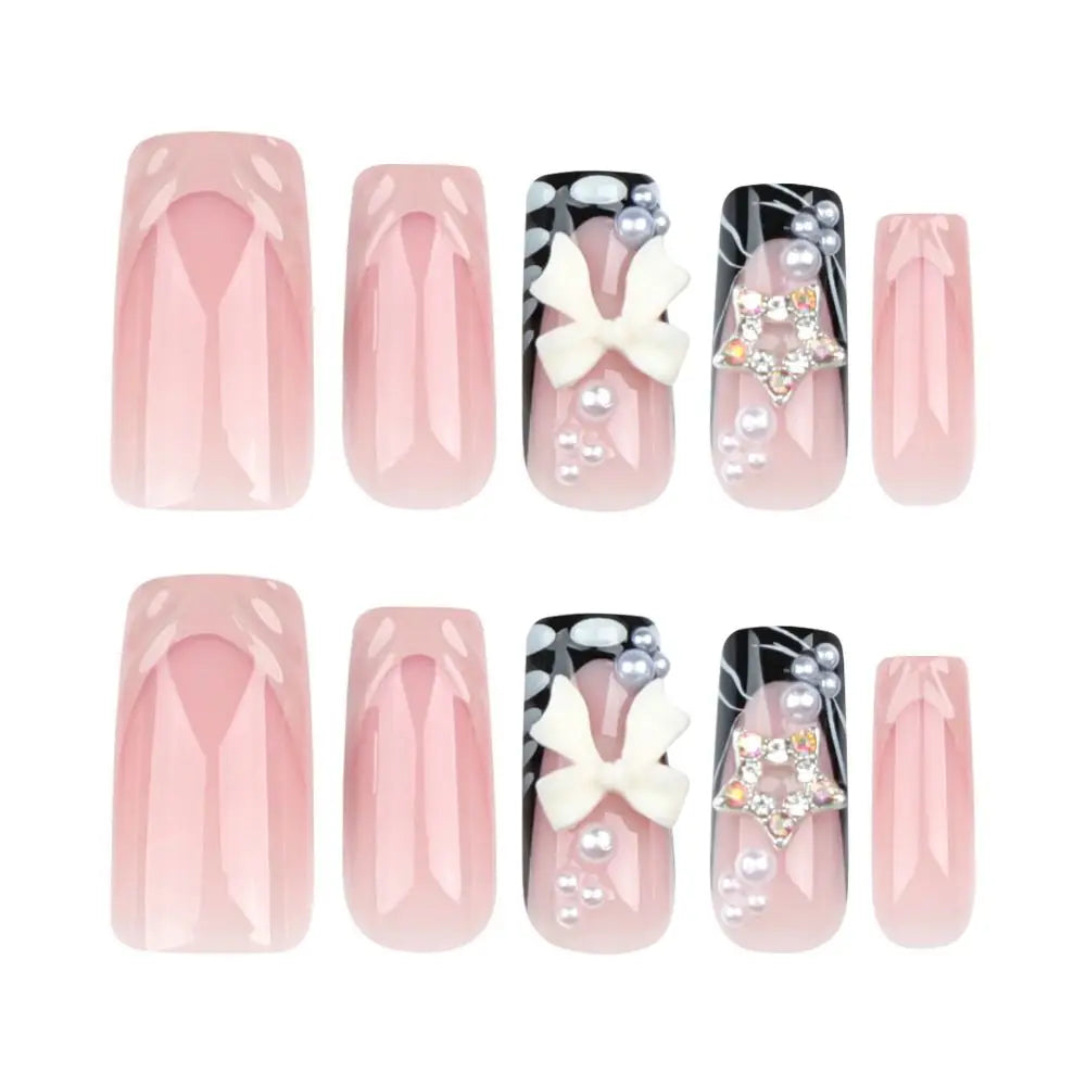 Cat Eye Pearl 3D Bow False Nails 24/30pc Full Cover Tips Press-On False Nails QXL