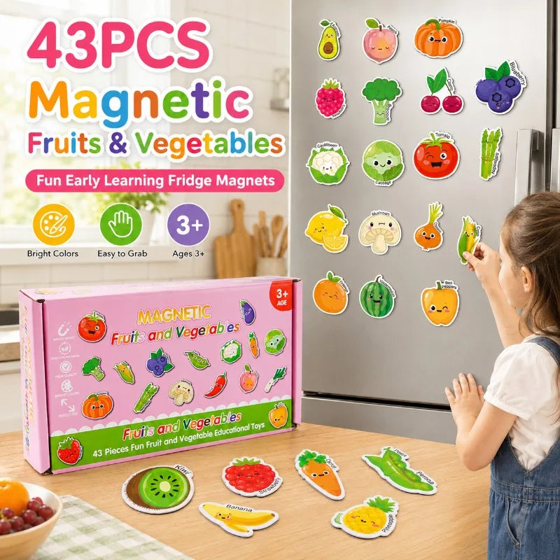 43-Piece Magnetic Fruits & Vegetables Learning Toy for Kids Educational Learning Toy QXL