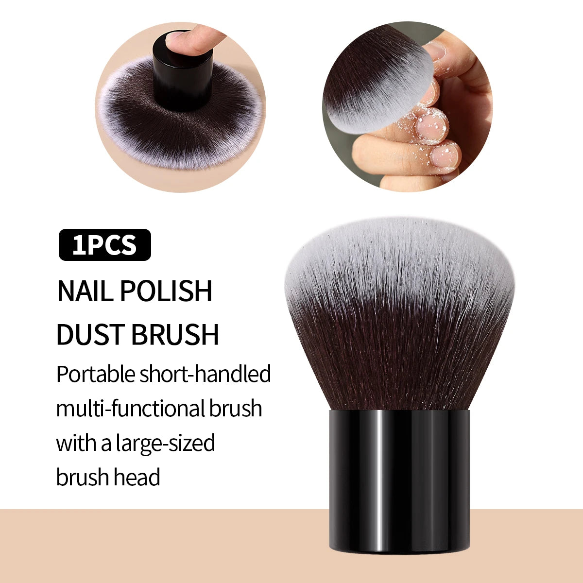 Fluffy Nail Dust & Powder Brush | Short Handle Manicure Tool Nail Dust Brush QXL black