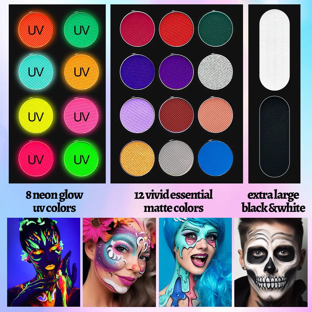 VERONNI 22-Color Face & Body Paint Kit | Halloween Cosplay Face & Body Paint Kit QXL