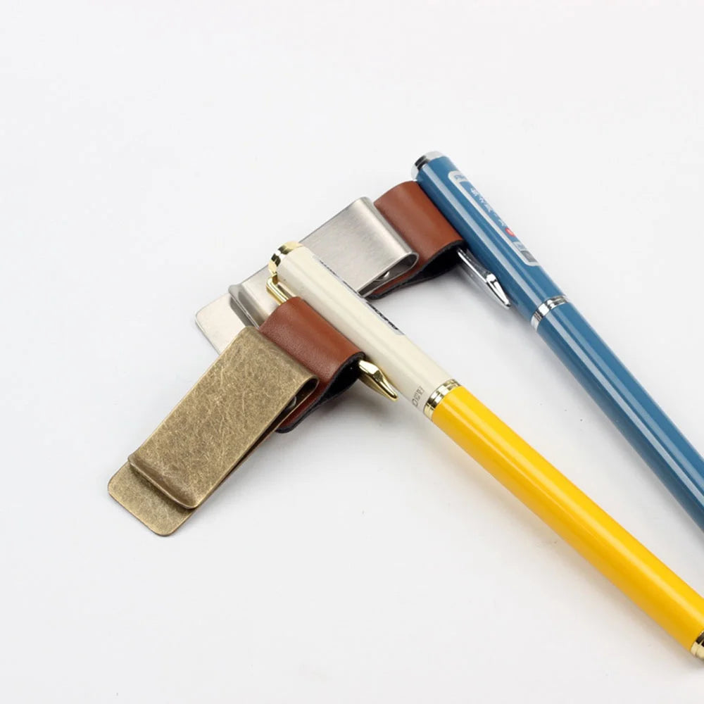 Leather & Brass Pen Holder Clip for Travelers Notebook Journal Pen Holder Clip QXL