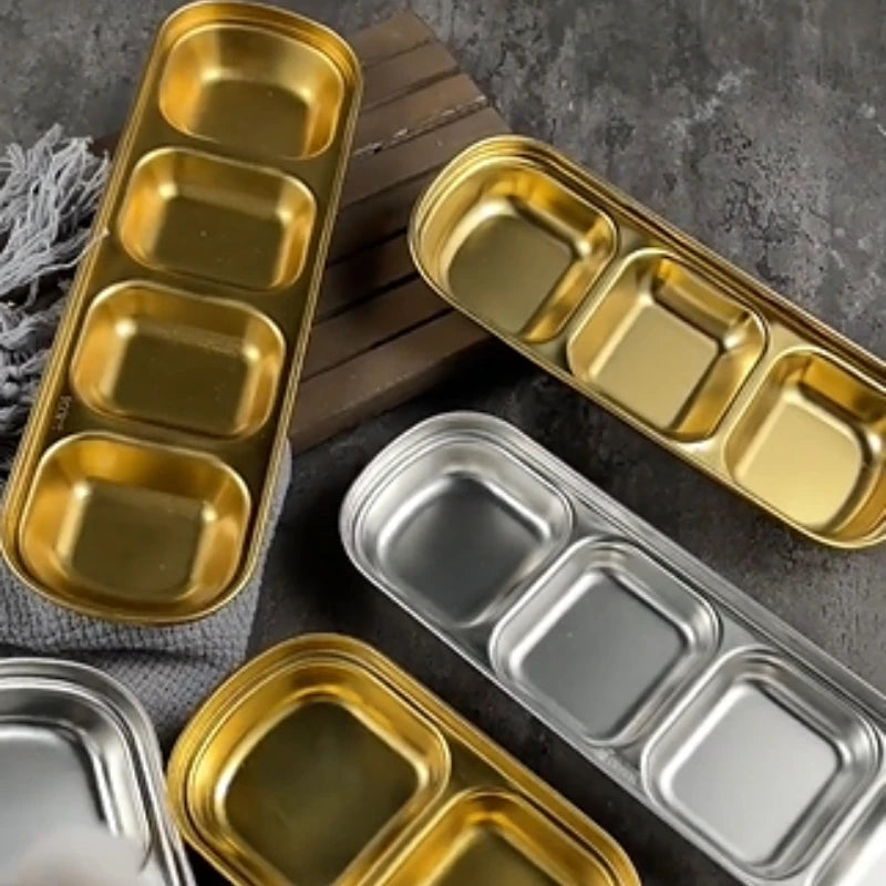 304 Stainless Steel Korean Dipping Sauce Dish | 1–4 Compartments Dipping Sauce Bowl QXL