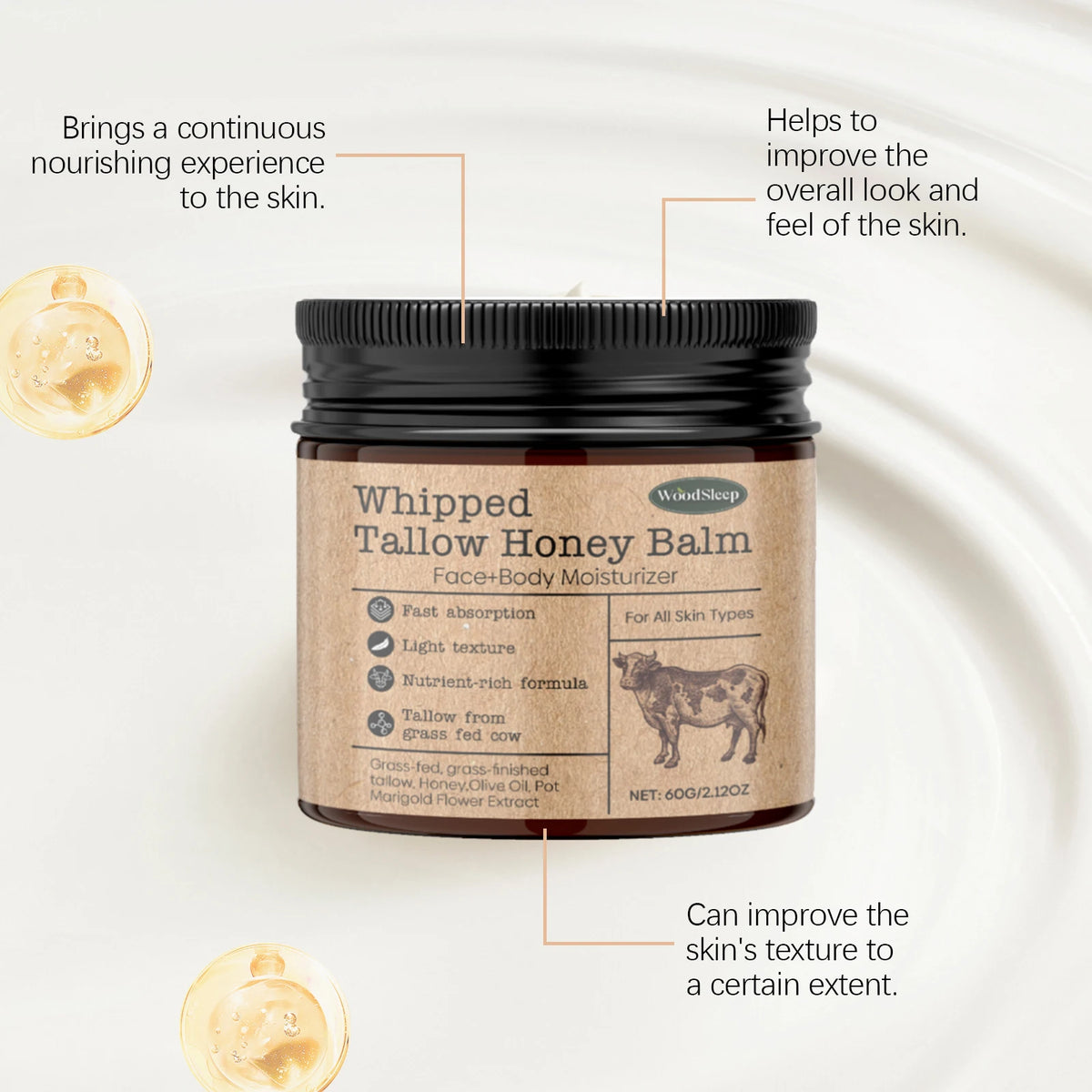 WOODSLEEP Beef Tallow Moisturizing Cream Face & Body 60g Body Moisturizing Cream QXL