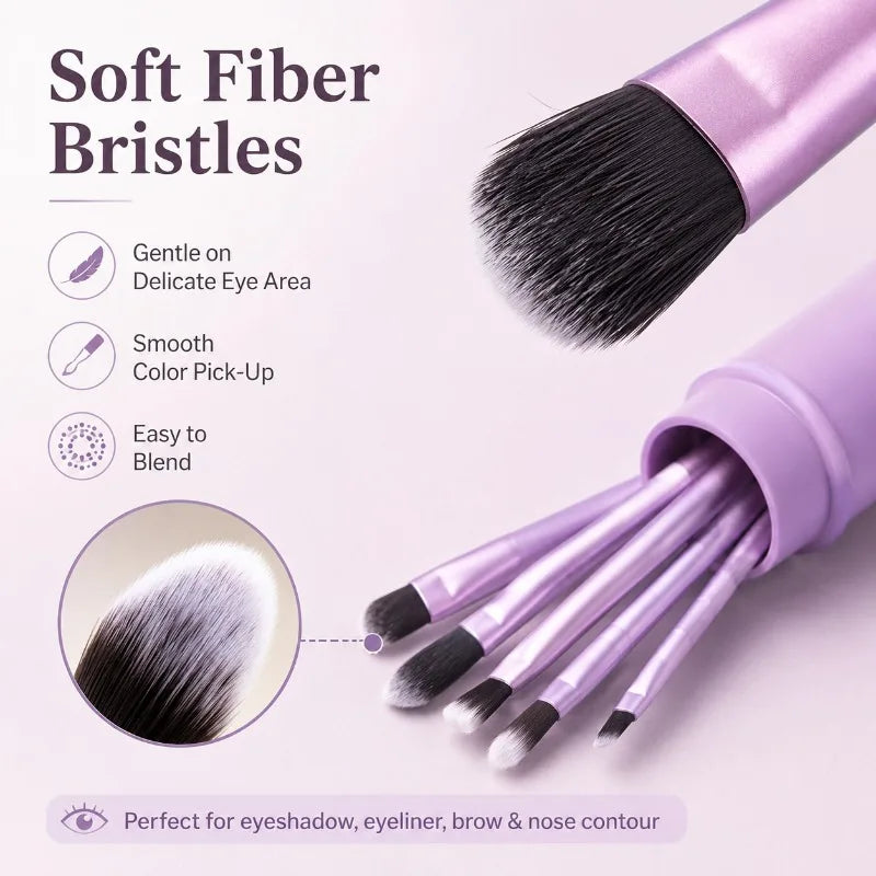 5-Piece Travel Eye Makeup Brush Set with Storage Tube Eye Makeup Brush Set QXL