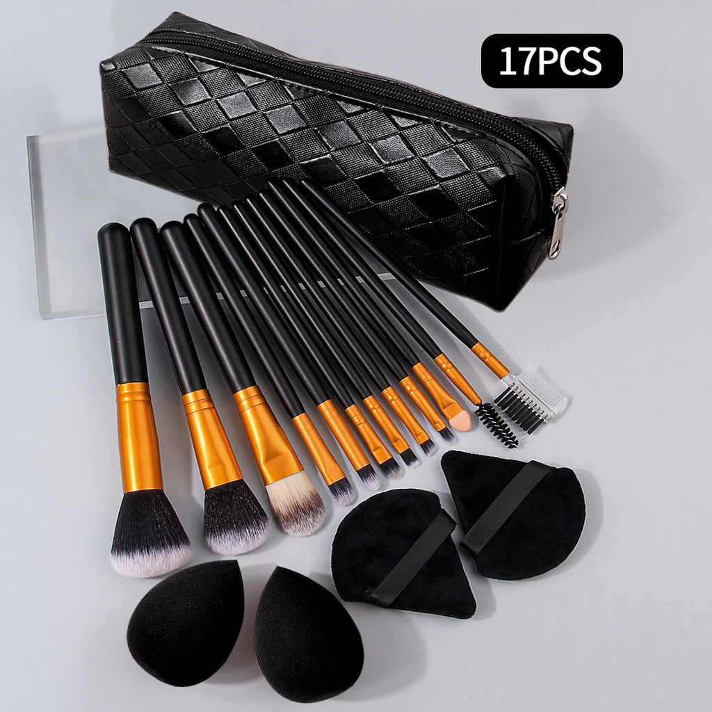 Makeup Brush Set with Sponge, Covers & Bag | 1–17 Pieces Makeup Brush Set QXL