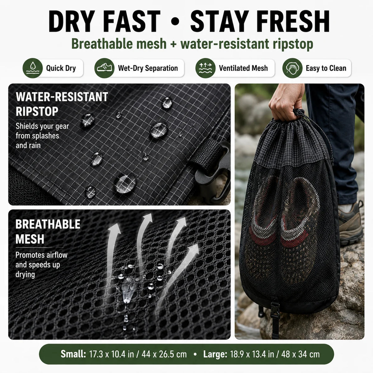 Hiking Backpack External Shoe Bag | Waterproof Mesh Pouch Backpack Shoe Pouch QXL