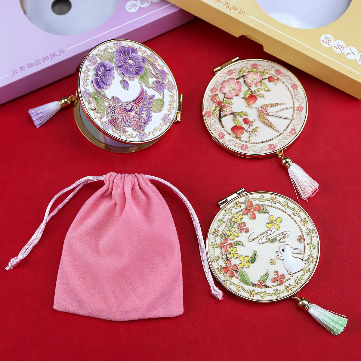Folding Metal Compact Mirror with Tassel | Floral Gift Mirror Compact Vanity Mirror QXL