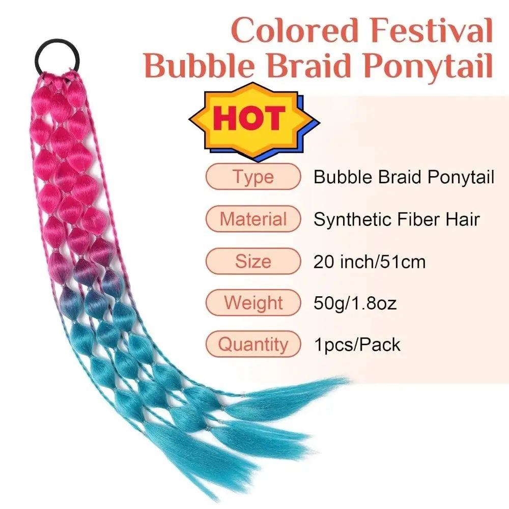 20" Kids Braided Bubble Ponytail Hair Extension – Colorful Kids Hair Extension QXL