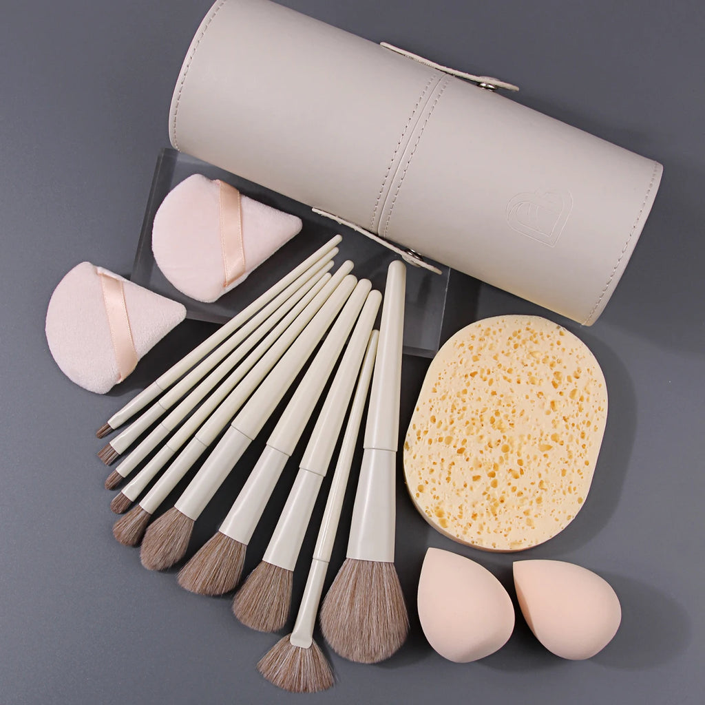 16-Pc Makeup Brush Set with Holder, Sponge & Powder Puff Makeup Brush Set QXL