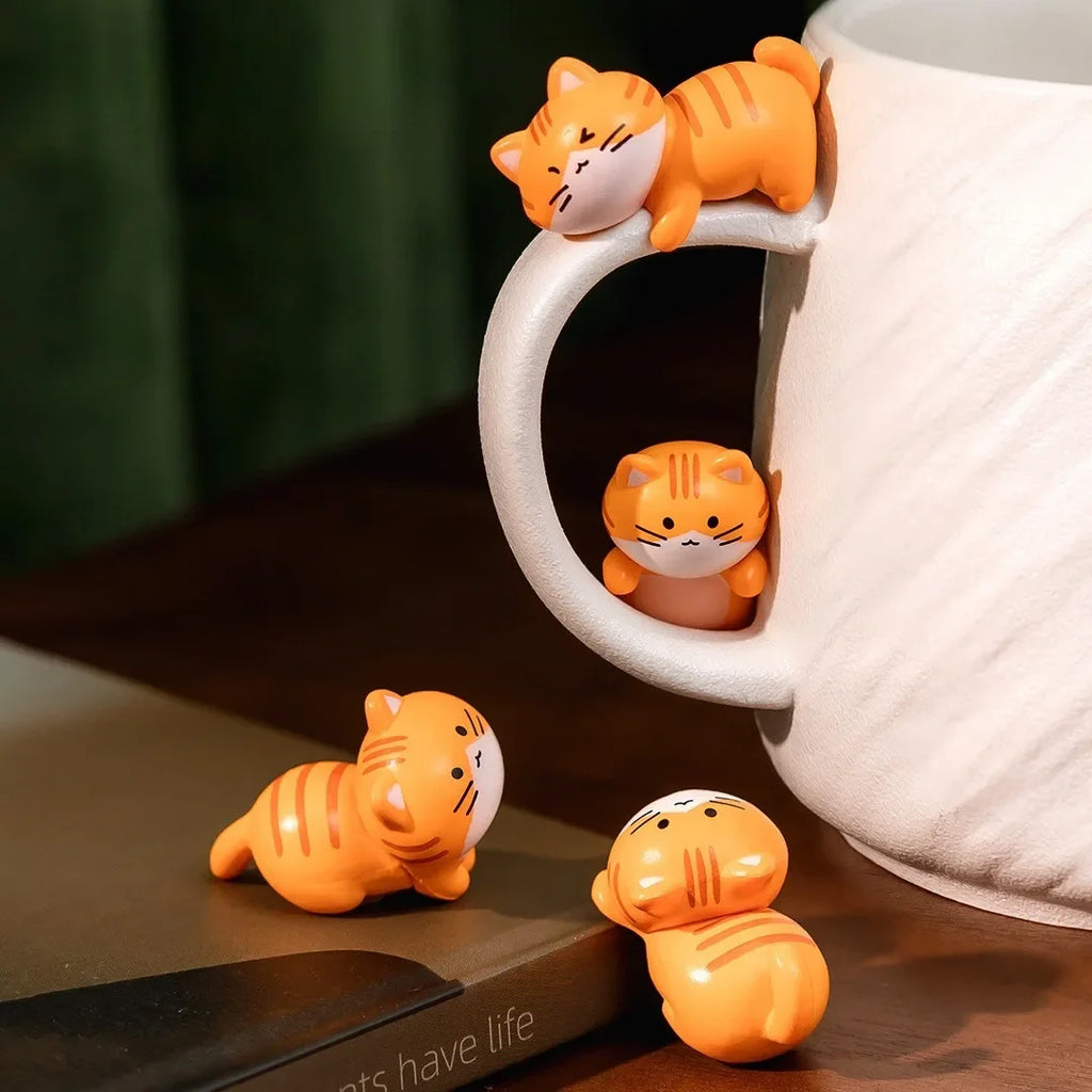 8-Pack Miniature Orange Cat Figurines | Desk Décor & Toy Set Miniature Animal Figurines QXL