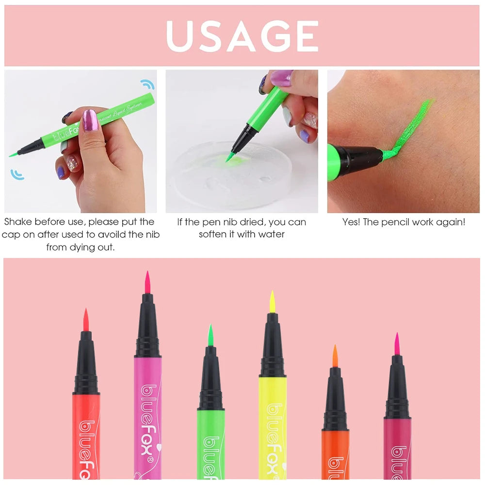 6-Piece UV Glow Neon Eyeliner & Face Body Paint Set Neon Eyeliner Set QXL