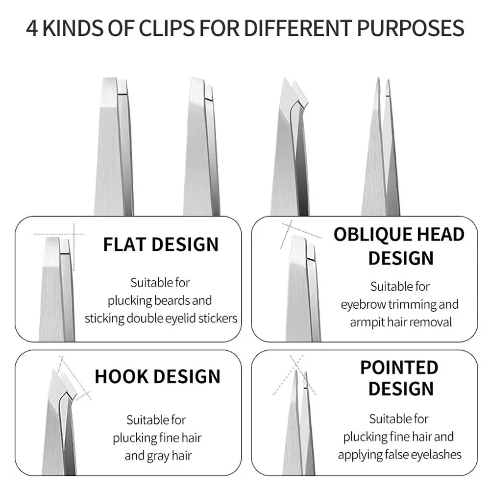 4-Piece Stainless Steel Eyebrow Tweezers Set – 4 Tip Types Eyebrow Tweezers Set QXL
