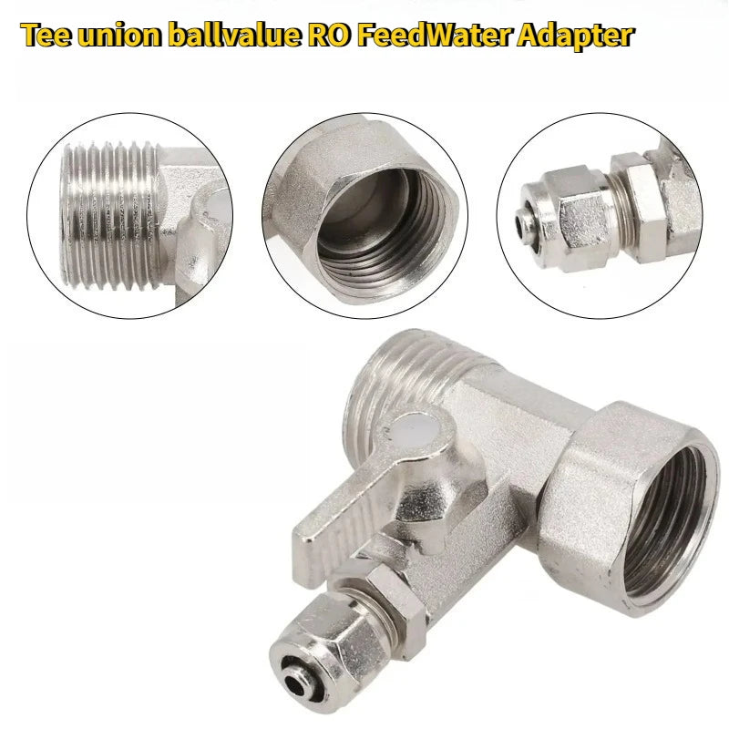 1/2" to 1/4" Three-Way Ball Valve Tee for Water Purifiers Plumbing Tee Adapter QXL