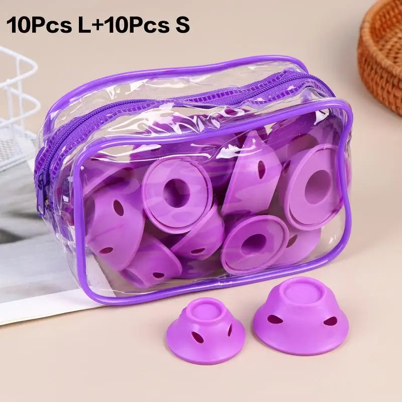 20-Pc Mushroom Bell Silicone Hair Curling Rollers Heat-Free Hair Curling Rollers QXL Purple