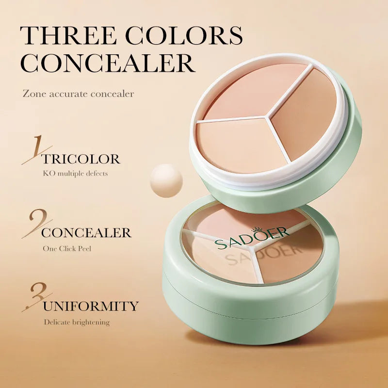 SADOER Tri-Color Contour & Brighten Concealer Cream | Matte Concealer Cream QXL