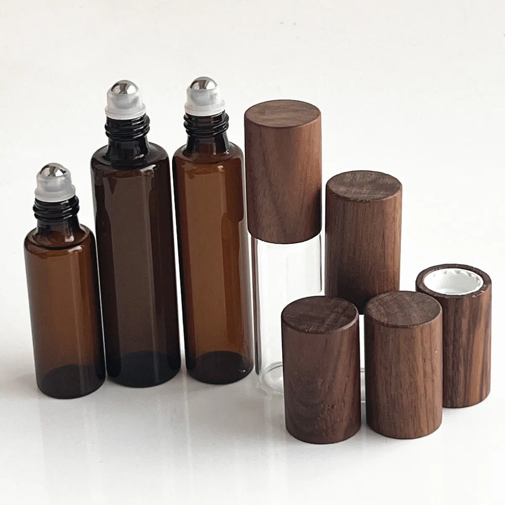 Glass Roll-On Bottles with Wood Cap | 5–20ml Roller Vials Glass Roller Bottle QXL