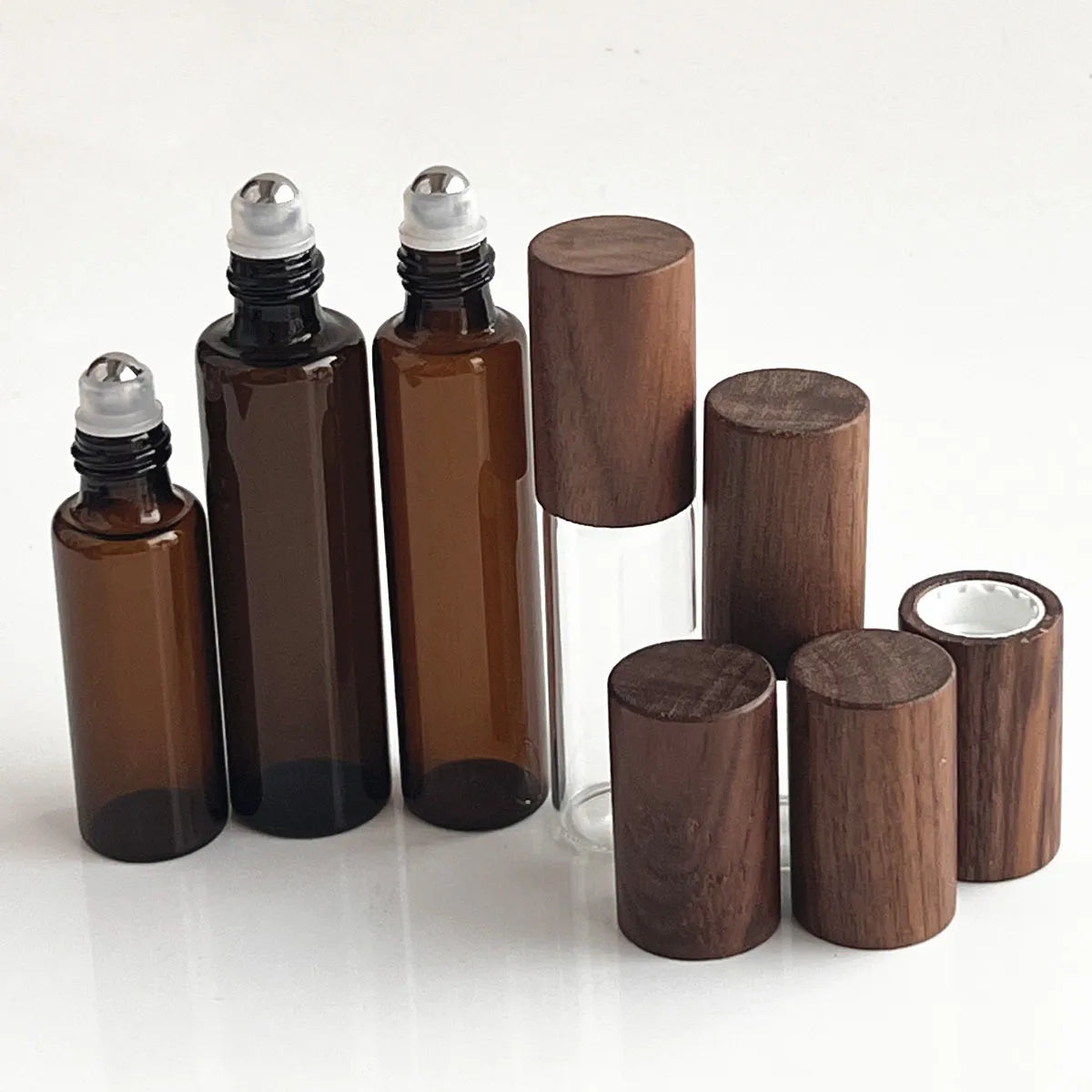 Glass Roll-On Bottles with Wood Cap | 5–20ml Roller Vials Glass Roller Bottle QXL
