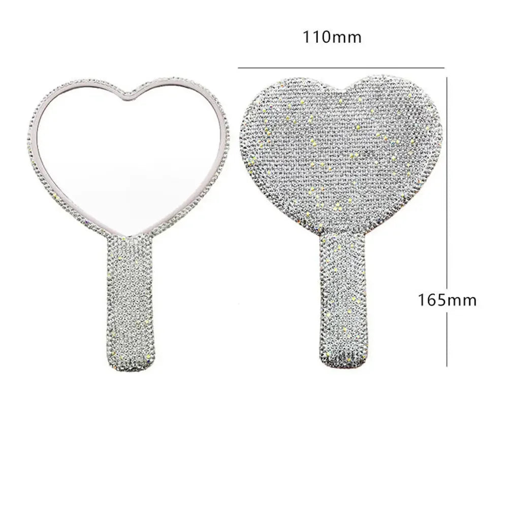 Diamond Heart Handheld Makeup Mirror | Bling Travel Vanity Handheld Makeup Mirror QXL