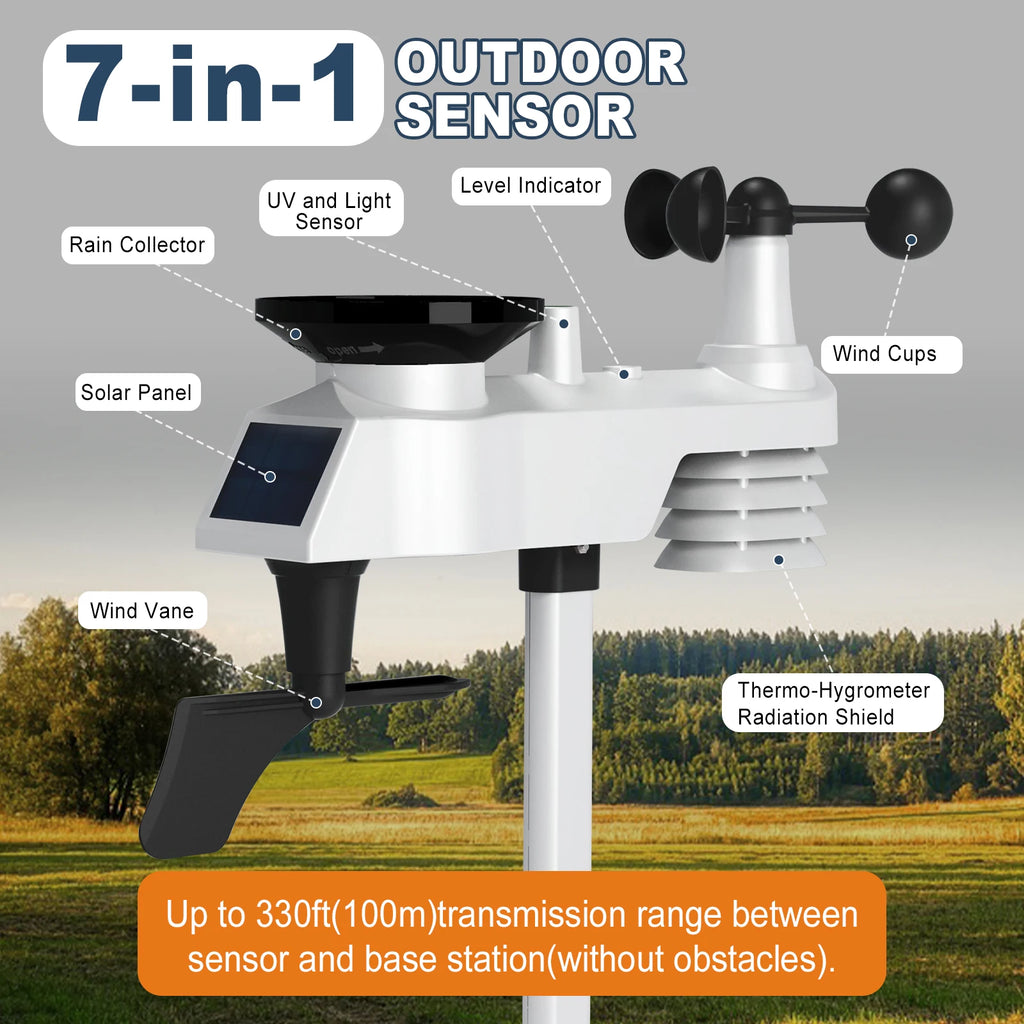 8.3" WiFi Weather Station 14-in-1 Solar Sensor 328FT Range WiFi Weather Station QXL