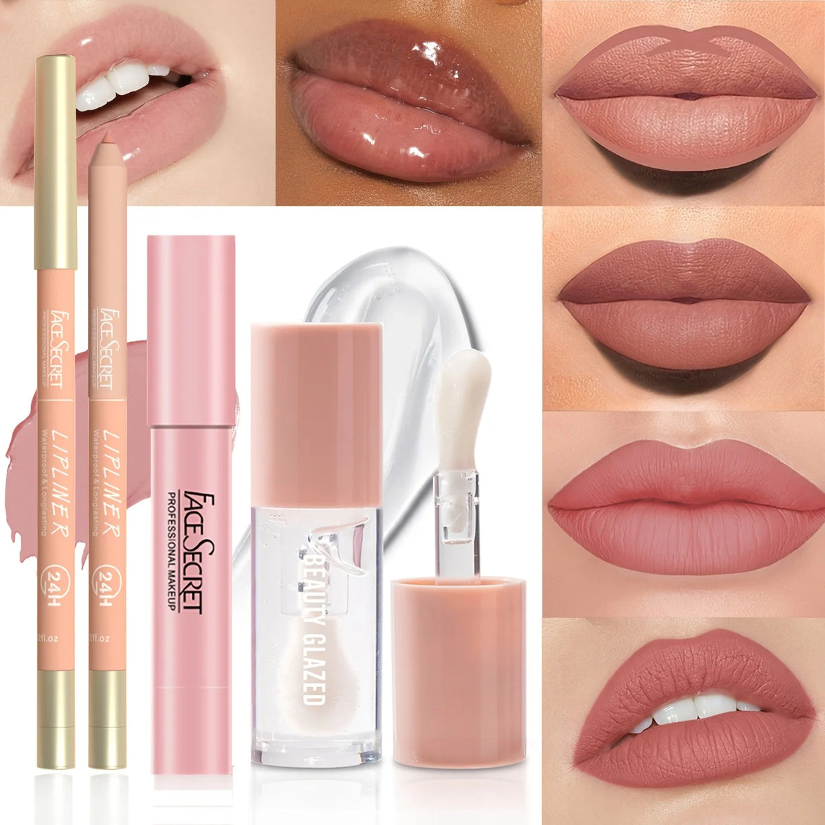 Beauty Glazed 3-Pc Velvet Matte Lip Set – Lipstick, Liner & Oil Lip Makeup Set QXL
