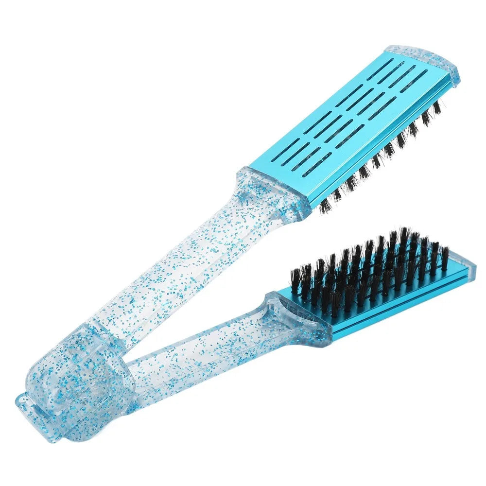Double-Sided Hair Straightening Clamp Brush | ABS & Nylon Hair Straightening Brush QXL A