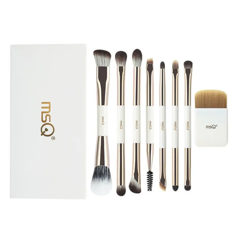 MSQ 8-Piece Double-Ended Makeup Brush Set | Portable Box Makeup Brush Set QXL