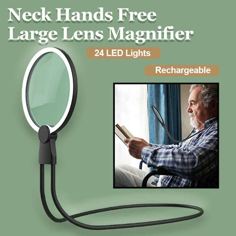 3X Hands-Free LED Magnifier with 24 Lights | USB Rechargeable LED Magnifier QXL