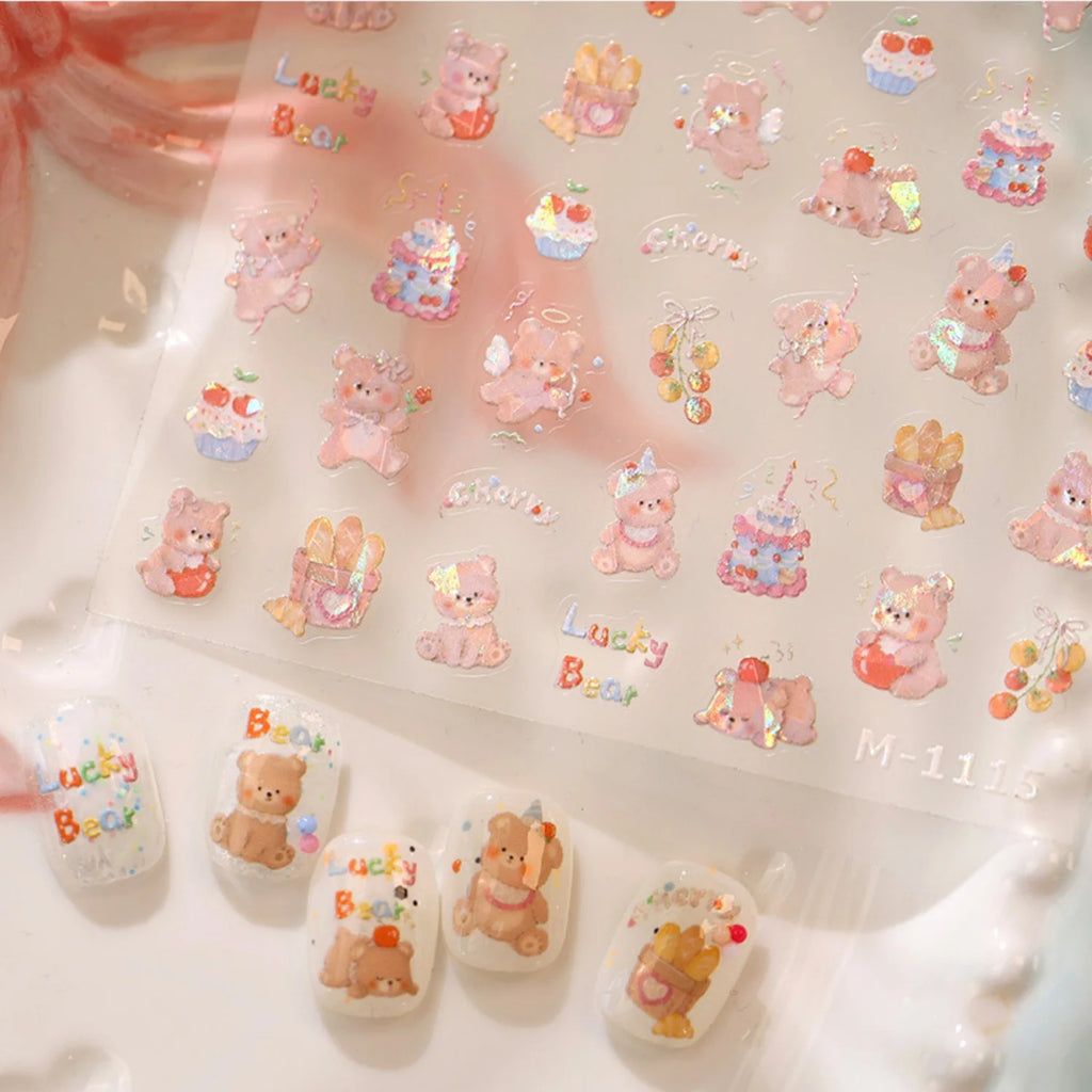 5D Bear Nail Stickers | Cute Cartoon Self-Adhesive Nail Decals Nail Art Stickers QXL