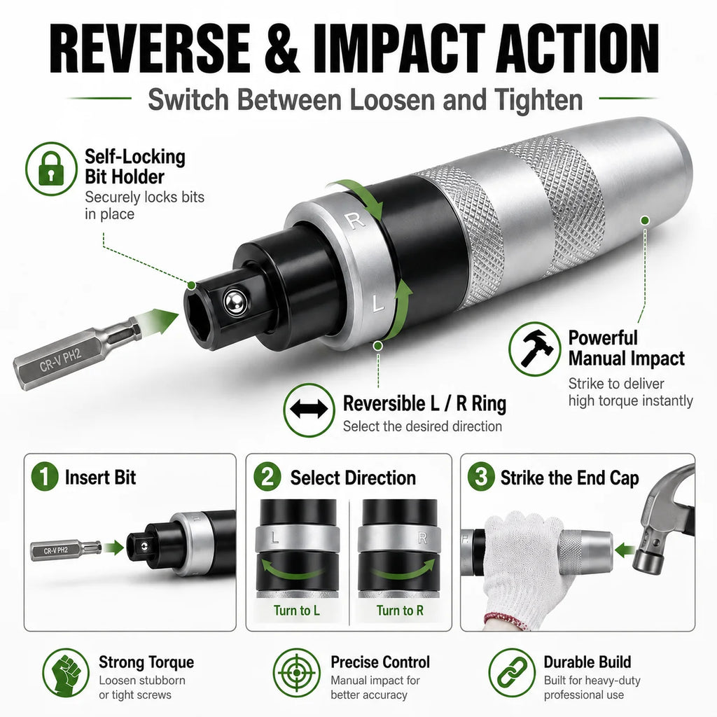 13-Pc Manual Impact Driver Set | CR-V S2 Steel Screwdriver Kit Manual Impact Driver QXL