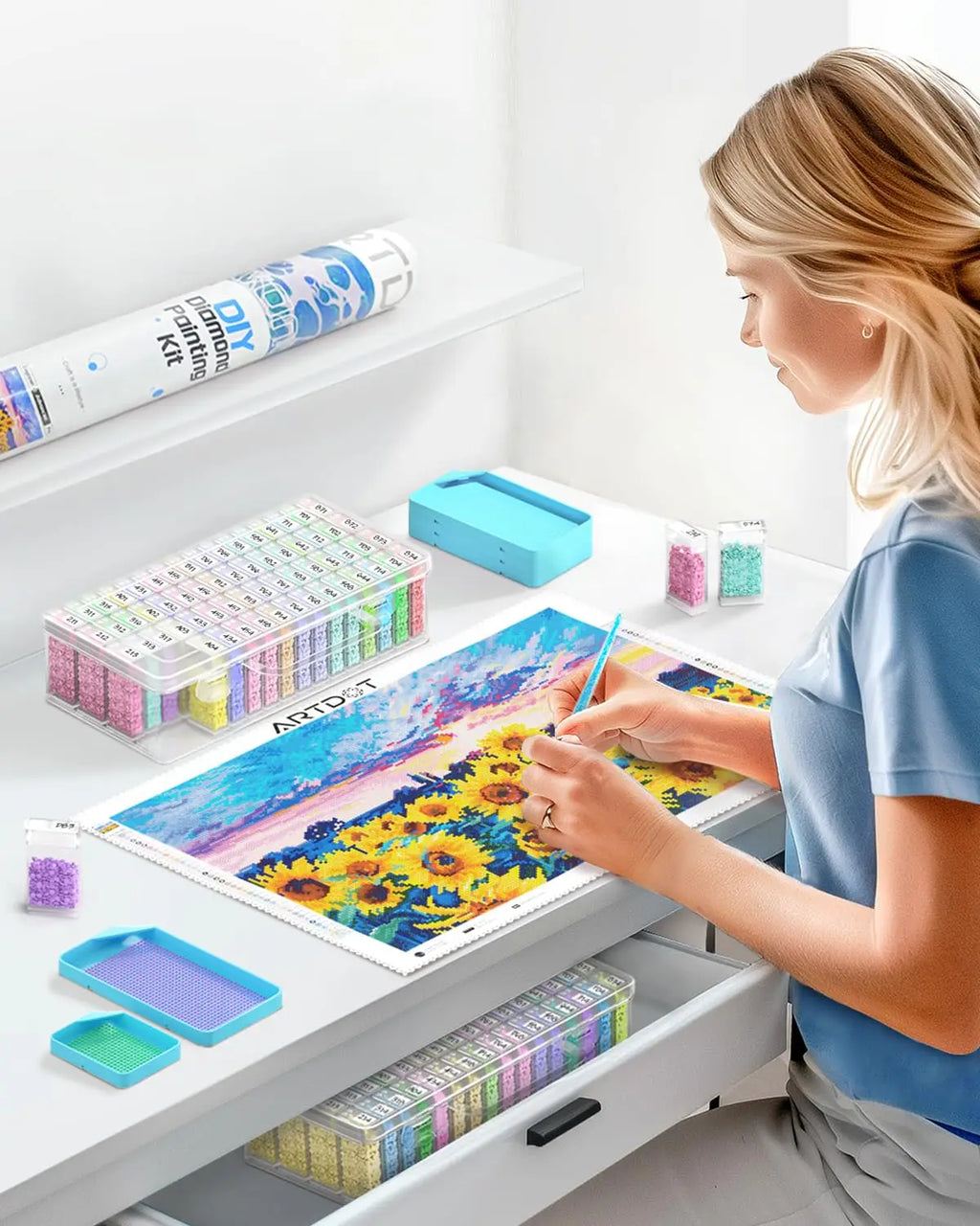 64-Compartment Transparent Bead & Diamond Painting Storage Box Craft Bead Organizer QXL