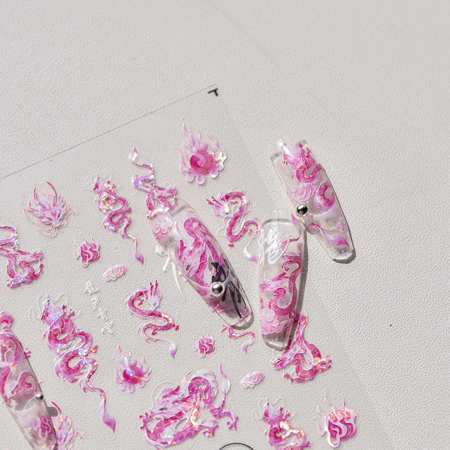 5D Self-Adhesive Nail Art Stickers – Dragon & Shell Decals Nail Art Stickers QXL