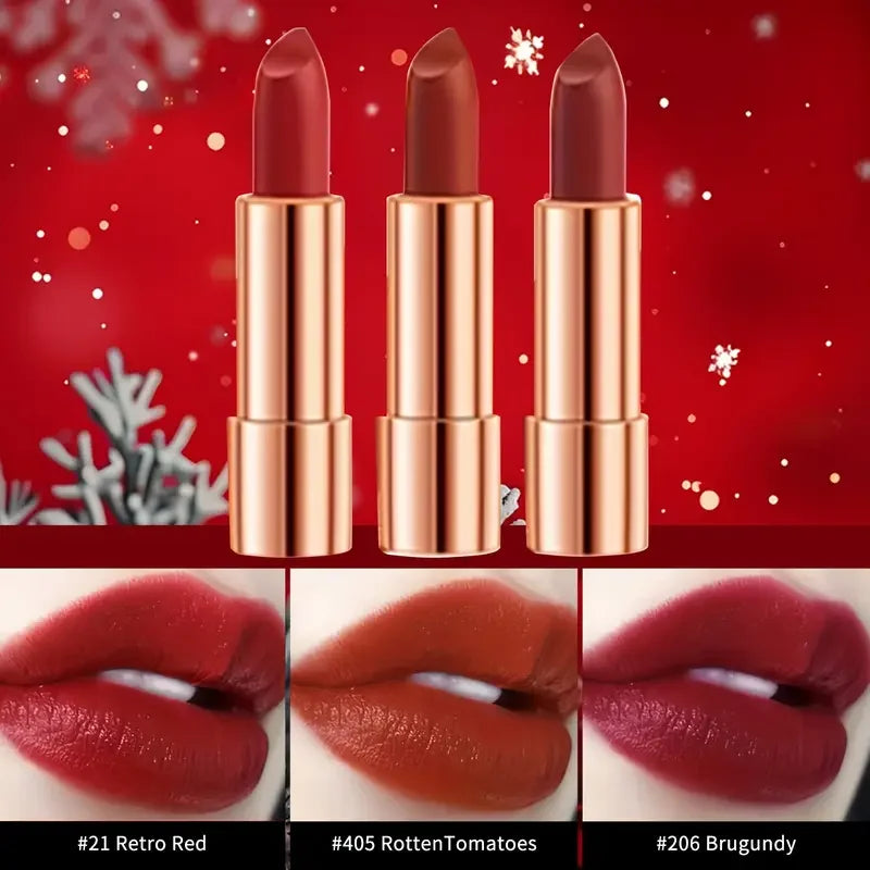 VERONNI 3-Pc Velvet Lipstick Set with Chain Bag | Long-Lasting Lipstick Gift Set QXL