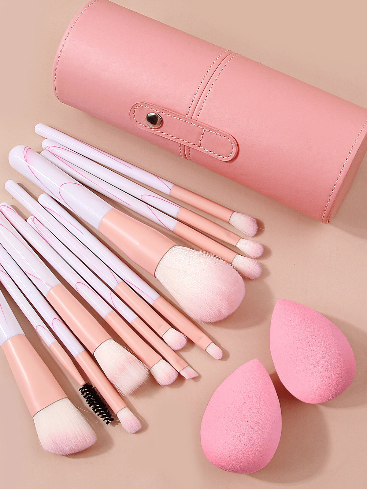 KOSSHOW 12-Pc Makeup Brush Set with PU Holder & Sponge Makeup Brush Set QXL