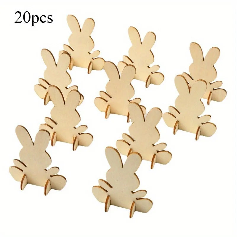 Unfinished 3D Wooden Easter Rabbit Bracket | DIY Craft Décor Wooden Craft Blank QXL 20pcs