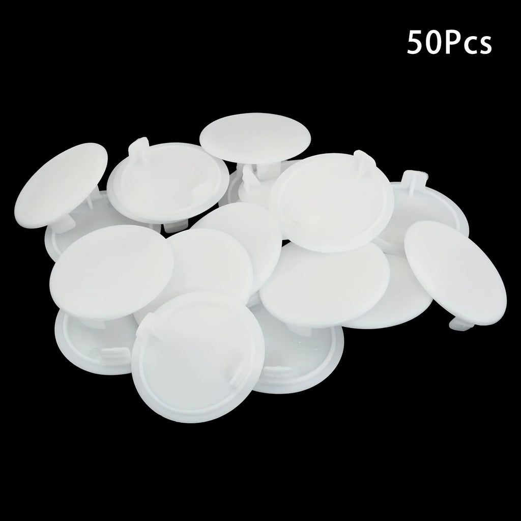 White Plastic Hinge Locking Covers | Round Flat Cabinet Caps Hinge Caps QXL 50pcs