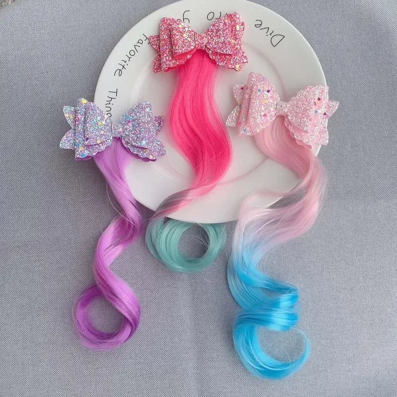 Princess Gradient Curly Bow Hair Clip for Girls | Cute Barrette Girls Hair Clip QXL