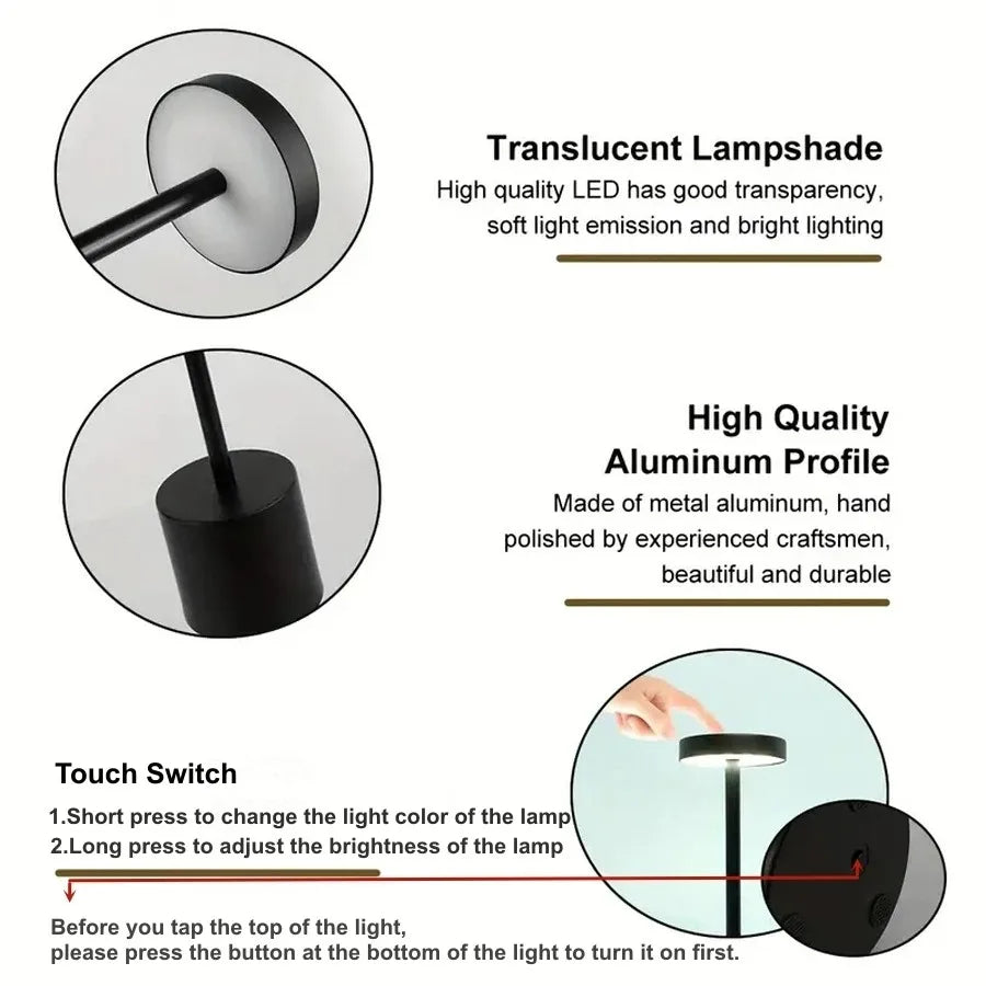 Nordic Cordless LED Desk Lamp | Touch Dimmer, USB Rechargeable Rechargeable Table Lamp QXL