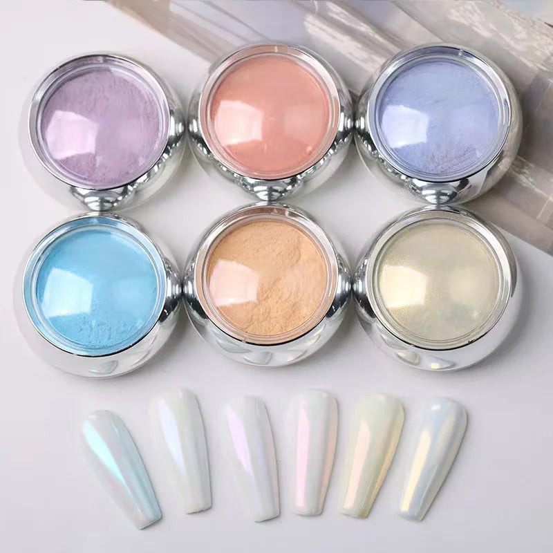6-Piece Aurora Holographic Nail Powder | Mirror Chrome Effect Set Nail Art Powder QXL 1 set
